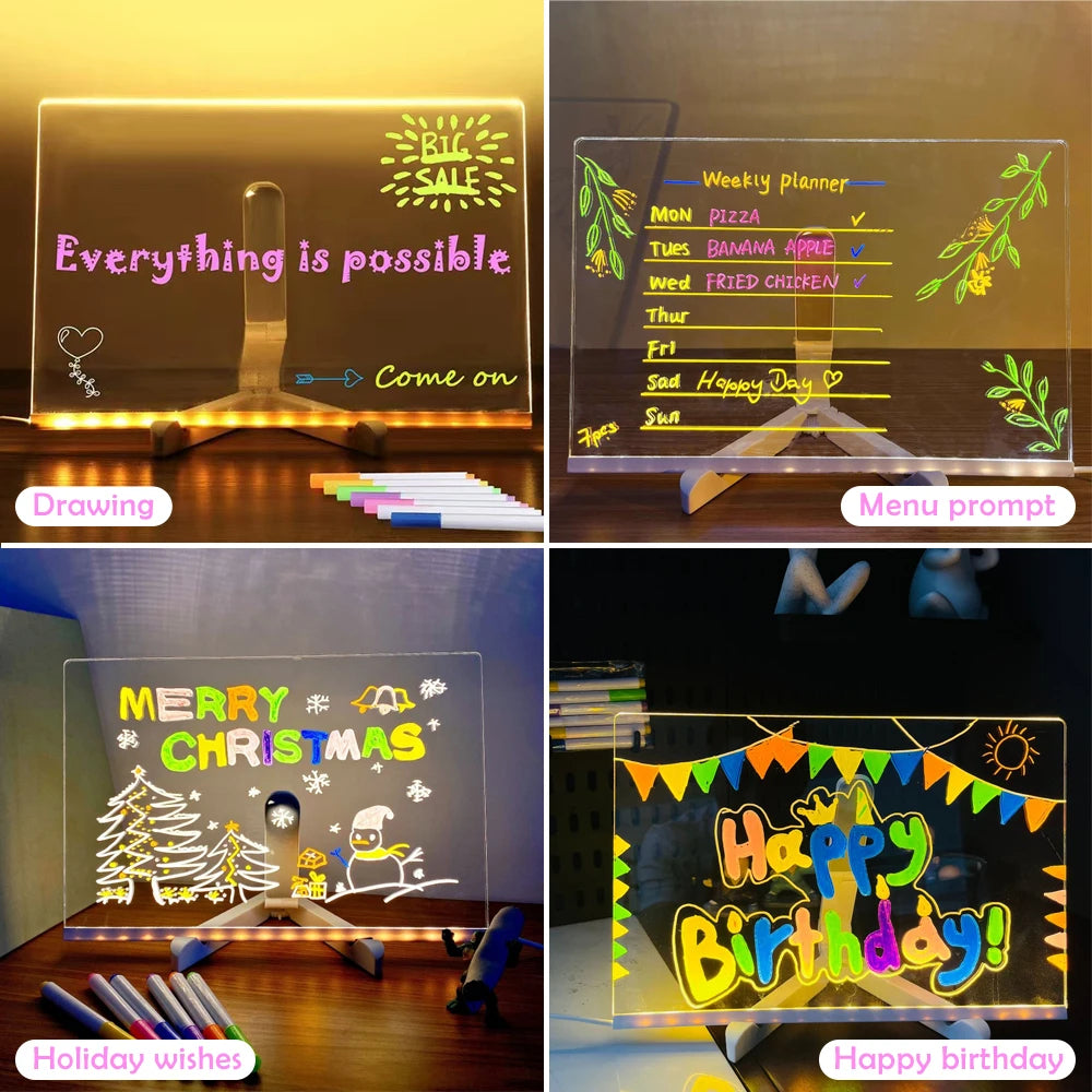 Gadgestix – GlowNote™: LED-Schreibtafel mit Nachtlicht & 7 bunten Stiften